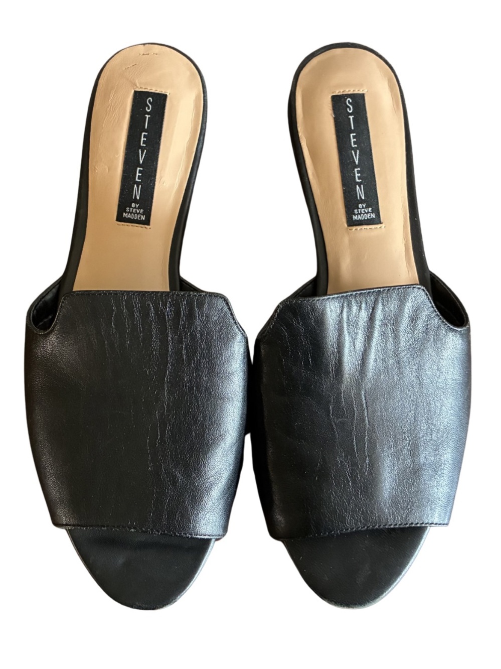 Steven by Steve Madden Sensai Leather
Slide Sandals Black Peep Toe Mule Size 9
